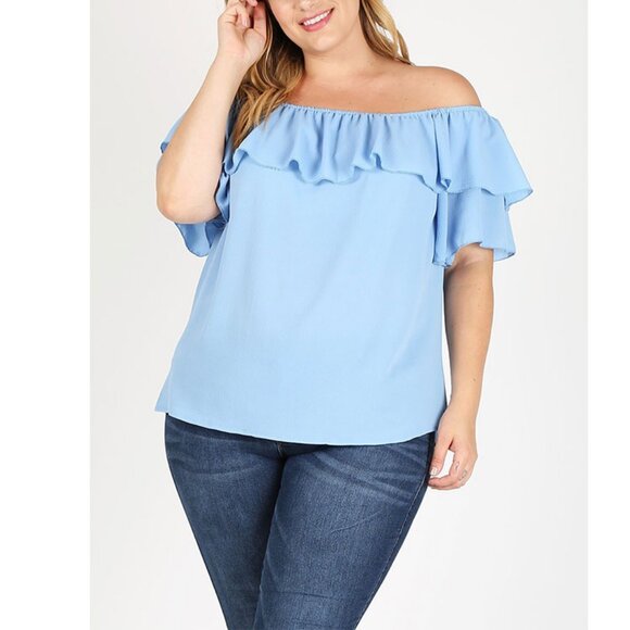 New plus size Koshibo off the shoulder top Blue - Picture 1 of 3